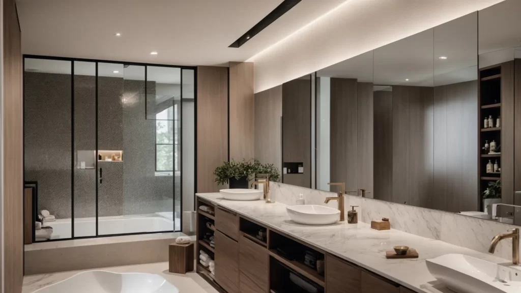 a stunning side-by-side transformation of a modern bathroom, featuring sleek fixtures and luxurious finishes that highlight the dramatic improvement from outdated to contemporary elegance.