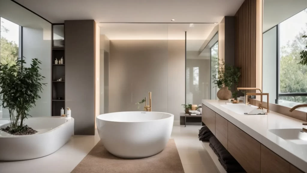 a stunning modern bathroom displays sleek fixtures and elegant tiling, illuminated by natural light, symbolizing the perfect preparation for a transformative remodel consultation.