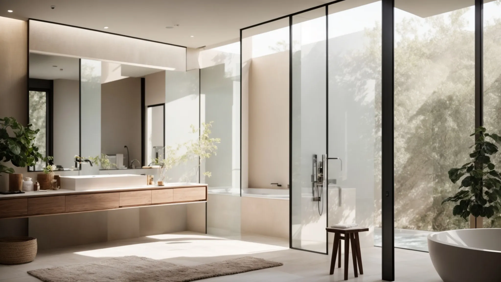 A1 Constuction and Remodeling Las Vegas | Find Licensed Bathroom Remodeling Experts Near You Today a beautifully renovated bathroom showcases elegant fixtures and a soothing color palette, bathed in natural light that highlights the sleek lines and modern design.