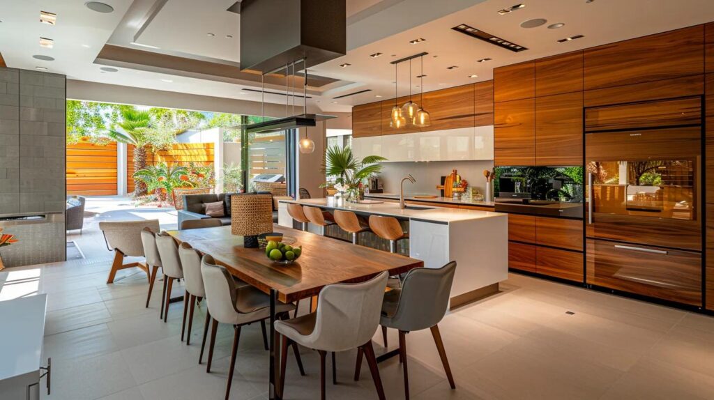 A1 Constuction and Remodeling Las Vegas | Innovative Kitchen Renovations Transform Las Vegas Interior Design a sleek, modern las vegas kitchen showcases an open layout with minimalist cabinetry, high-tech appliances, and energy-efficient lighting, all accentuated by warm wood tones and stylish vintage accents.