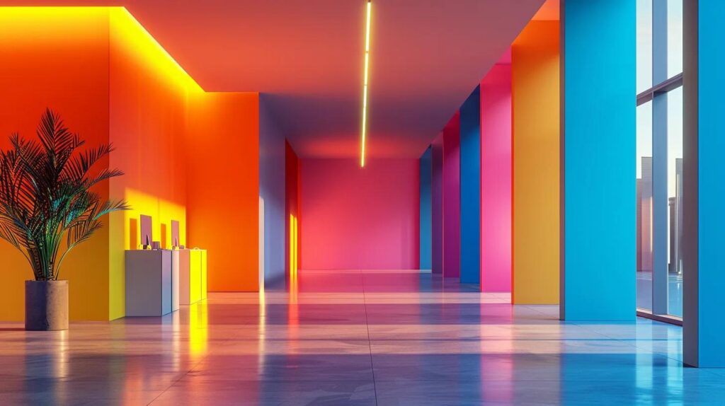 a sleek, modern office space showcases a vibrant side-by-side comparison chart of top eco-friendly paint brands against a backdrop of elegantly painted walls in contemporary hues, highlighting their unique features and benefits.
