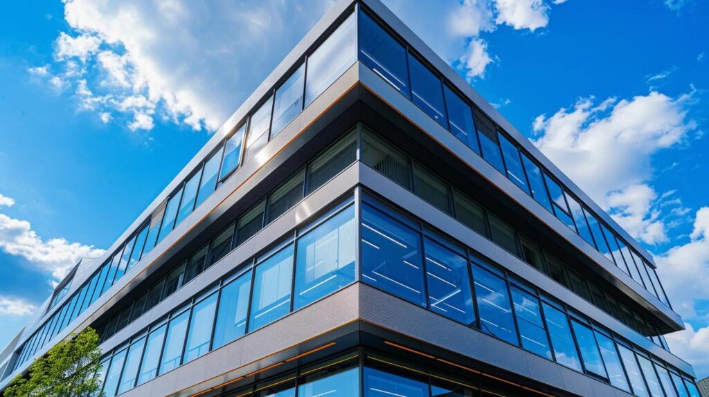 A1 Constuction and Remodeling Las Vegas | Transform Your Outdoor Facade With These Popular Materials a sleek, modern office building showcases an array of innovative, energy-efficient facades featuring textured, sustainable materials that highlight their contribution to building performance.