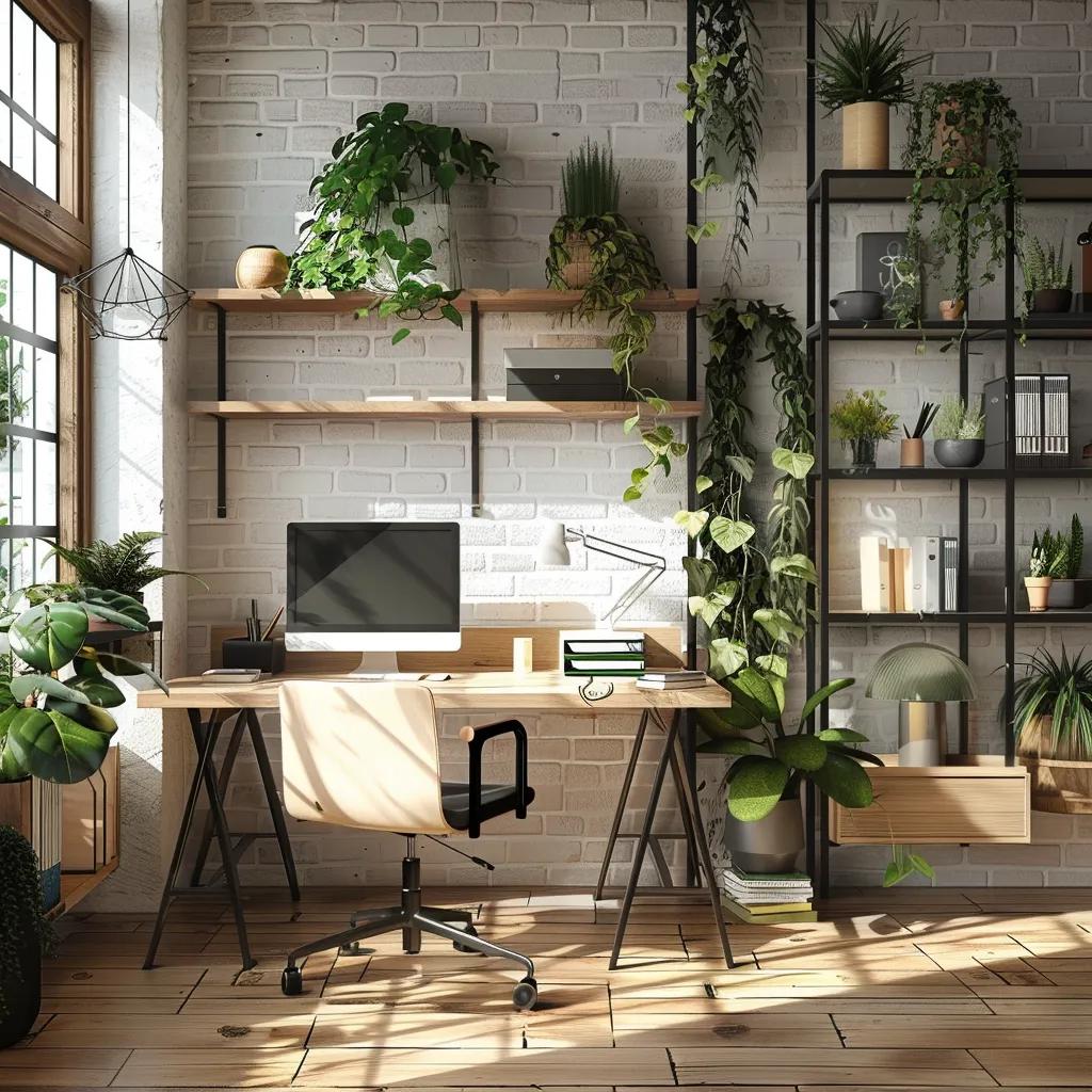 Inviting workspace showcasing low-VOC paints and natural materials for improved indoor air quality