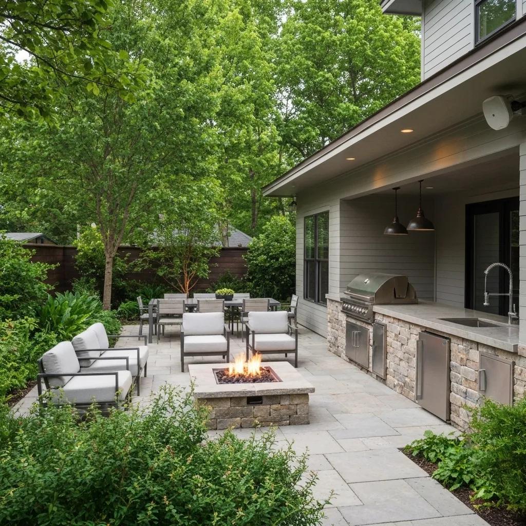 Functional outdoor living space with modern patio and integrated kitchen
