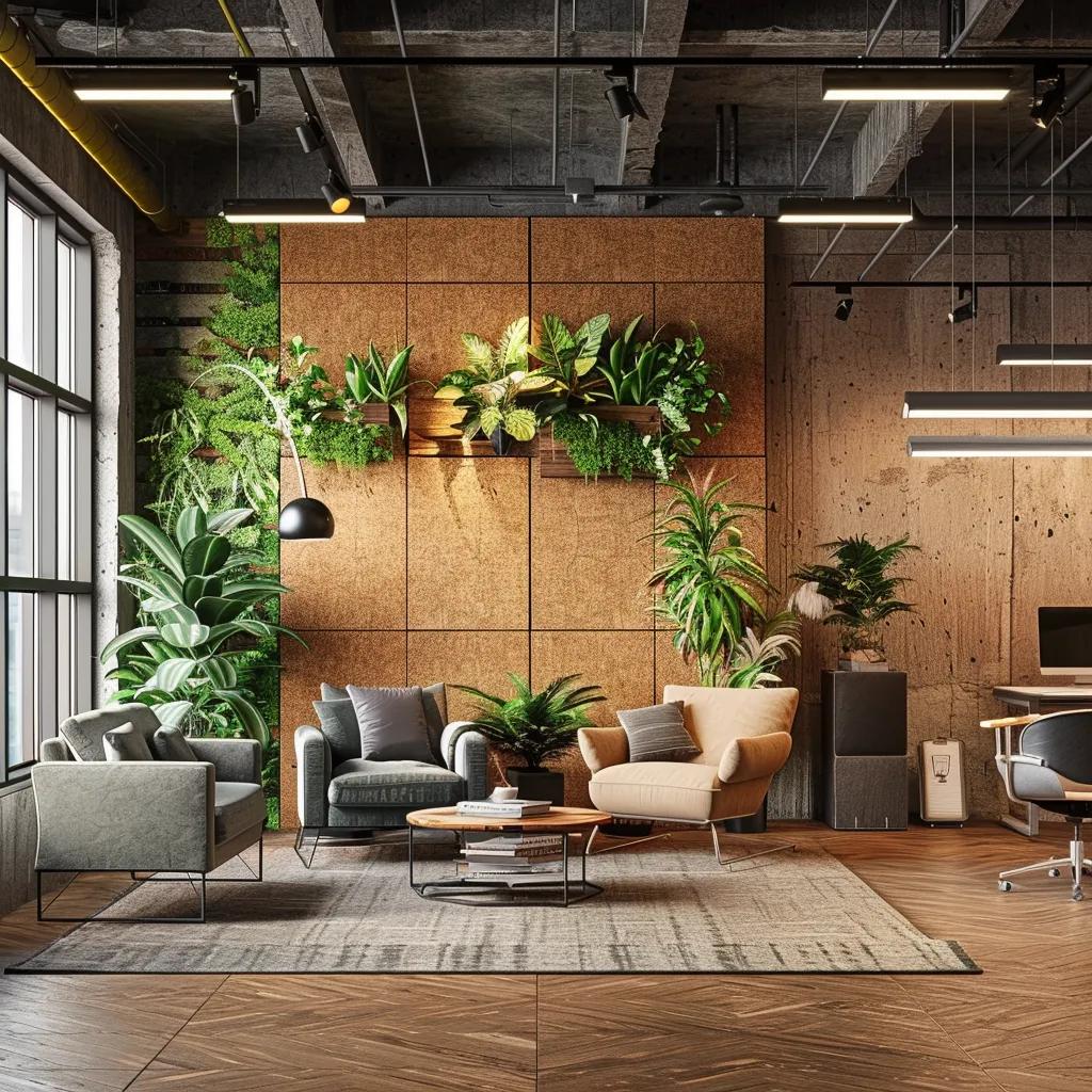 A1 Constuction and Remodeling Las Vegas | Cost-Effective Sustainable Materials for Office Renovations Eco-friendly office space featuring sustainable materials like bamboo flooring and recycled furniture
