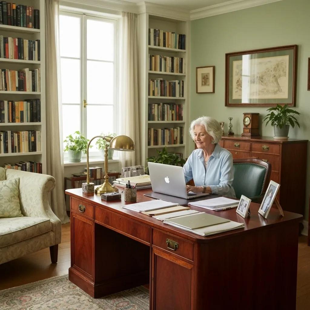 Cozy home office with financial planning for home addition