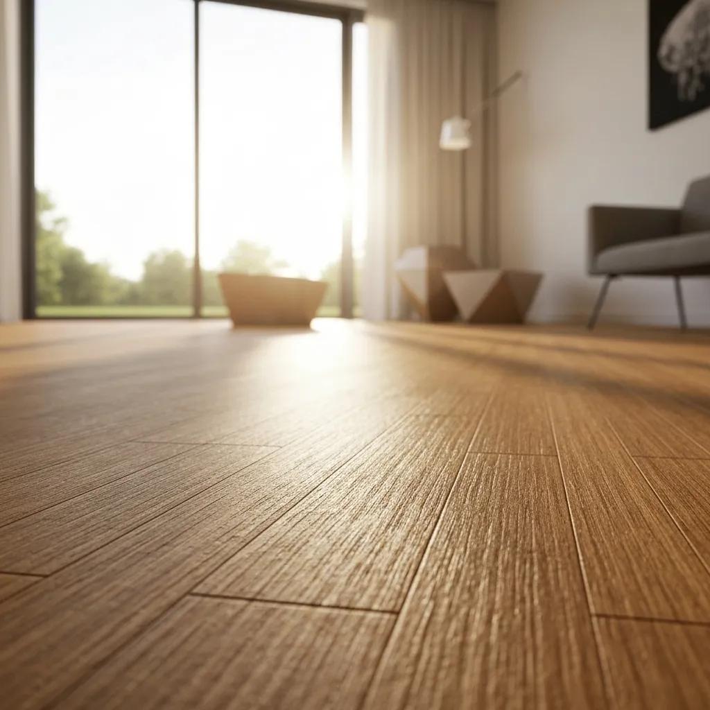 Close-up of bamboo flooring in a modern office, highlighting its unique grain and eco-friendly design