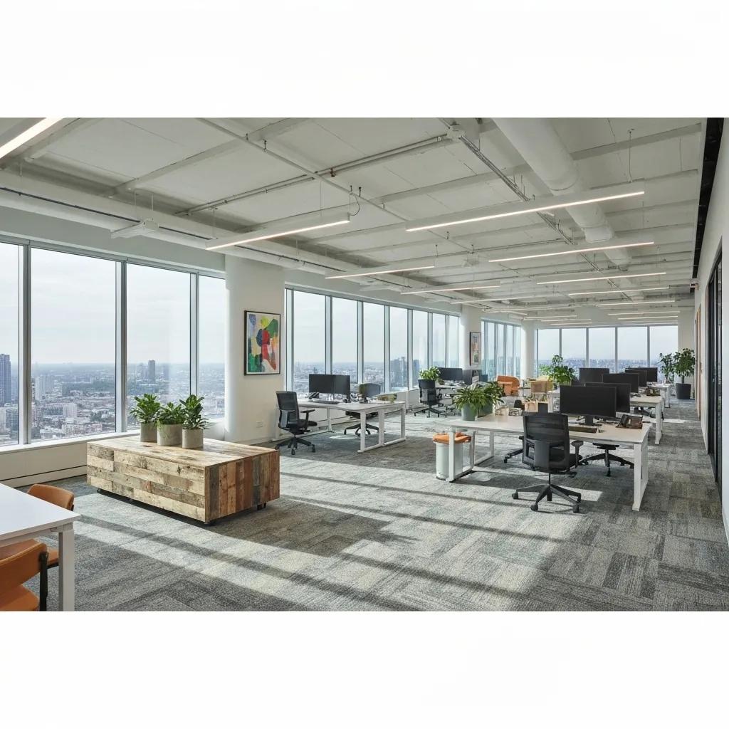 A1 Constuction and Remodeling Las Vegas | Eco-Friendly Renovation Tips for a Greener Office Eco-friendly office space with natural light, plants, and sustainable materials
