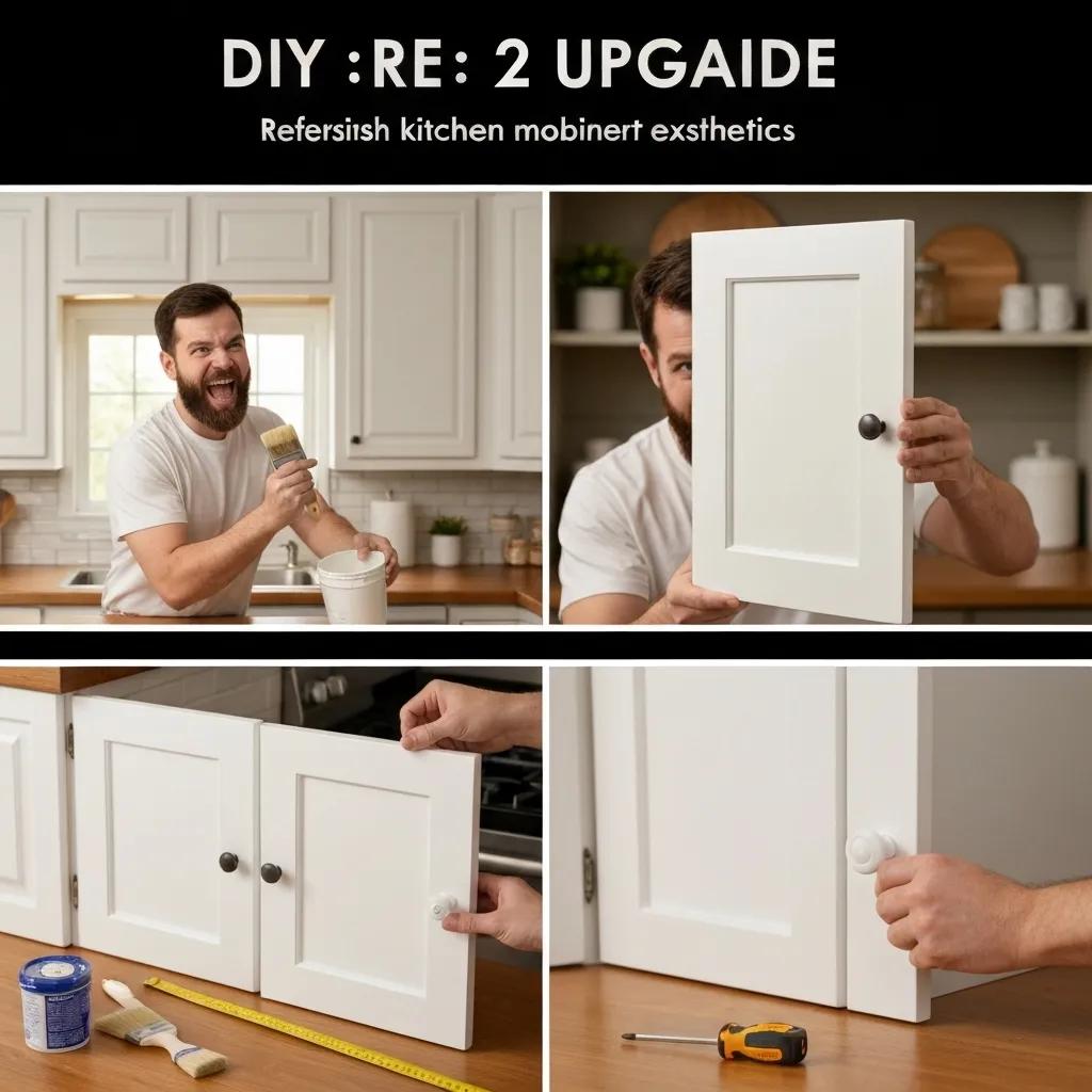 Homeowner performing DIY upgrades on kitchen cabinets with paint and new hardware